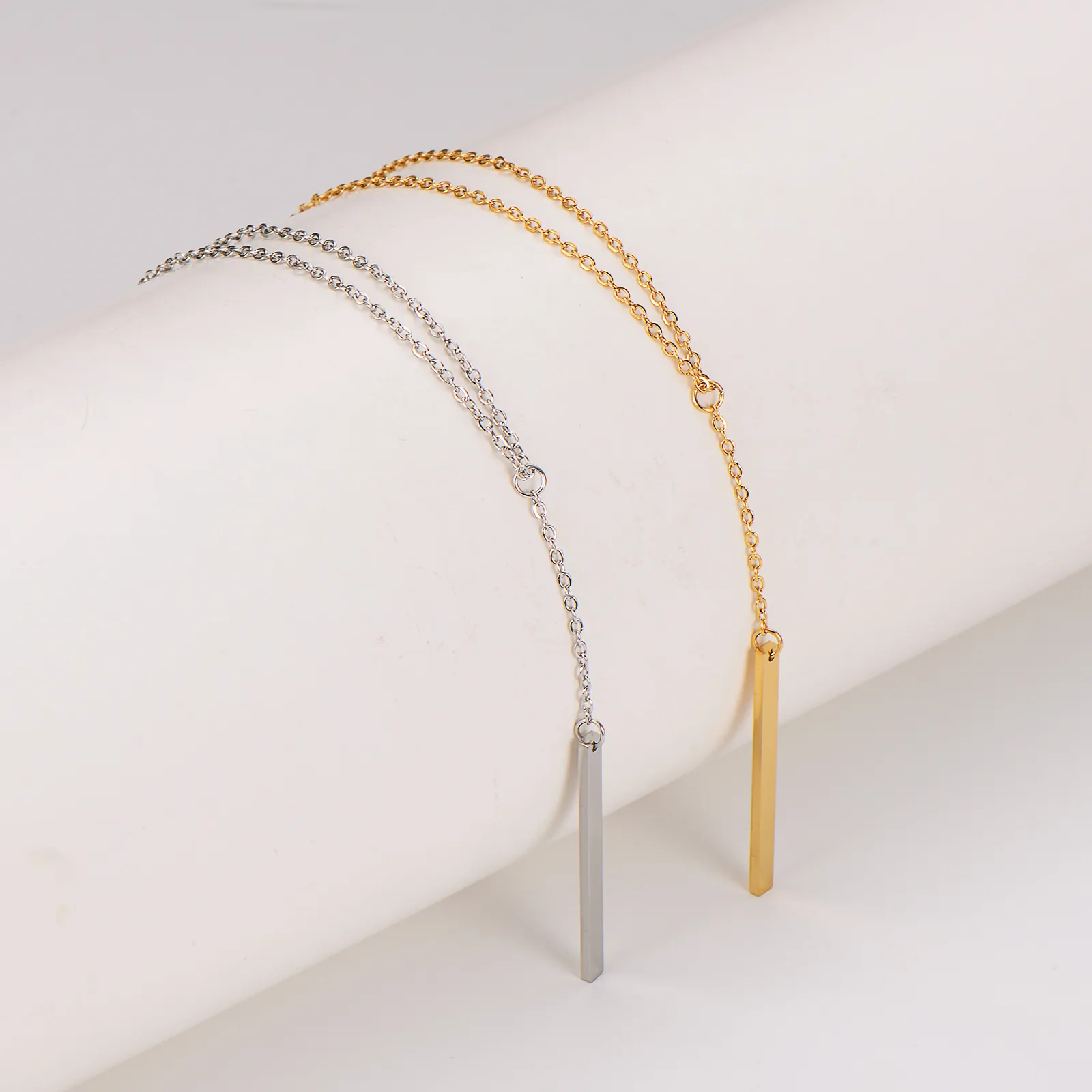 Minimalist Lariat Necklace 304 Stainless Steel Long Bar Pendant Vertical Pillar Hip Hop Style Jewelry For Women Men