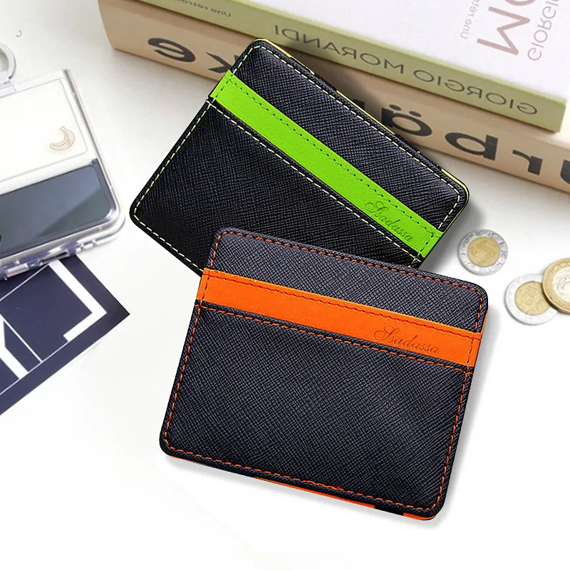 Minimalist Magic Wallet Card Holder PU Leather Saffiano Grain Elastic Band Multi Slot Ultra Thin Portable Men Money Clip
