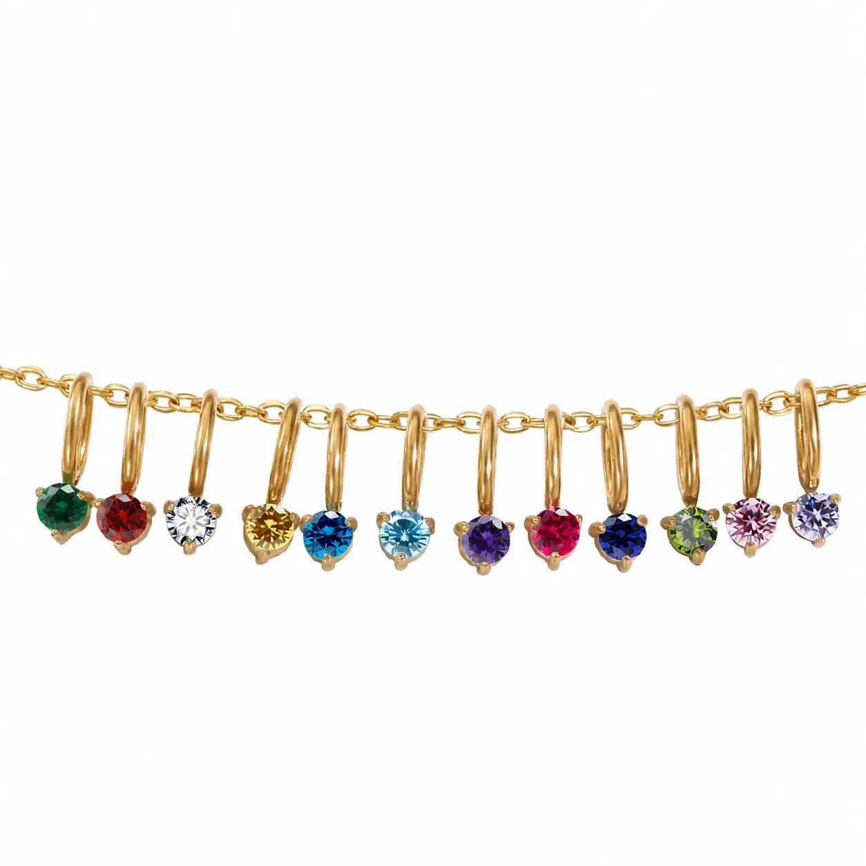 Stainless Steel 12 Birthstone Round Colorful Zirconia Charms DIY Handmade Necklace Pendant Jewelry Making Accessories For Women