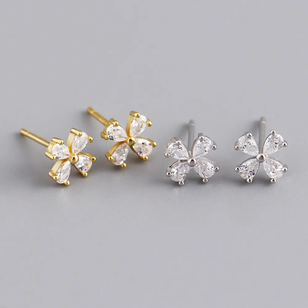 Flower Stud Earrings 925 Sterling Silver Earring Post Pear Cut Zirconia Minimalist Elegant Fashion Jewelry For Women