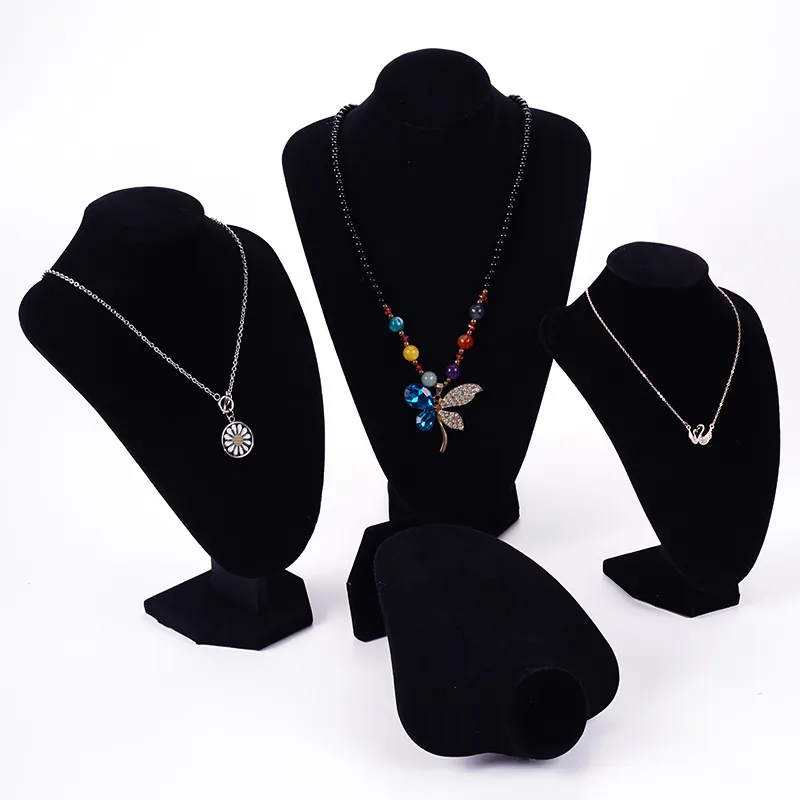 Présentoir De Collier En Velours Noir Buste Mannequin De Bijoux Pour Comptoir De Magasin Porte-Portrait Élégant