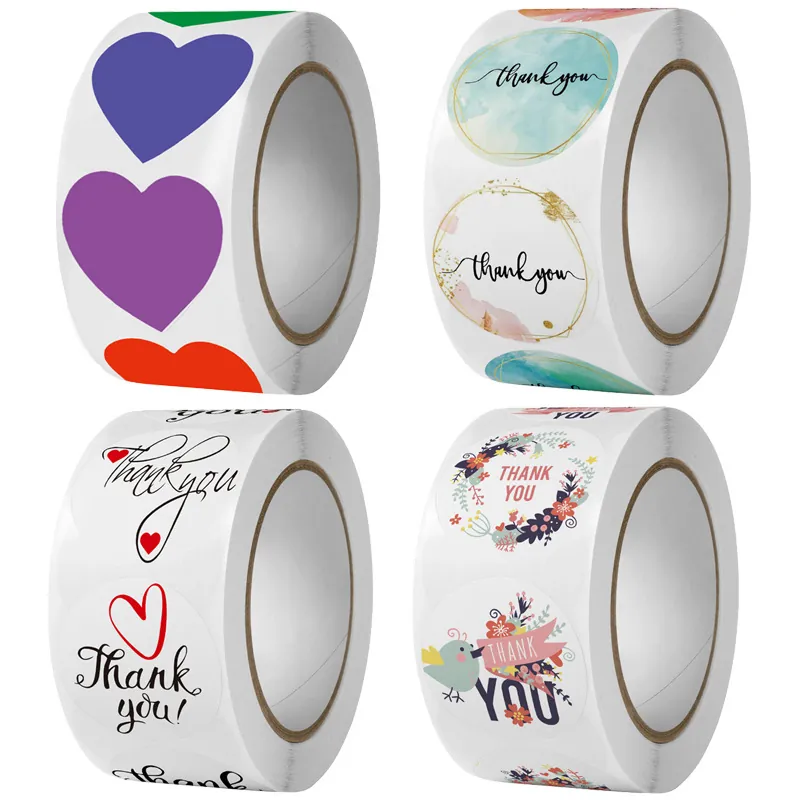 Thank You Adhesive Labels Stickers Round Heart Shaped Paper For Gift Wrapping Wedding Party Baking Decor Scrapbooking