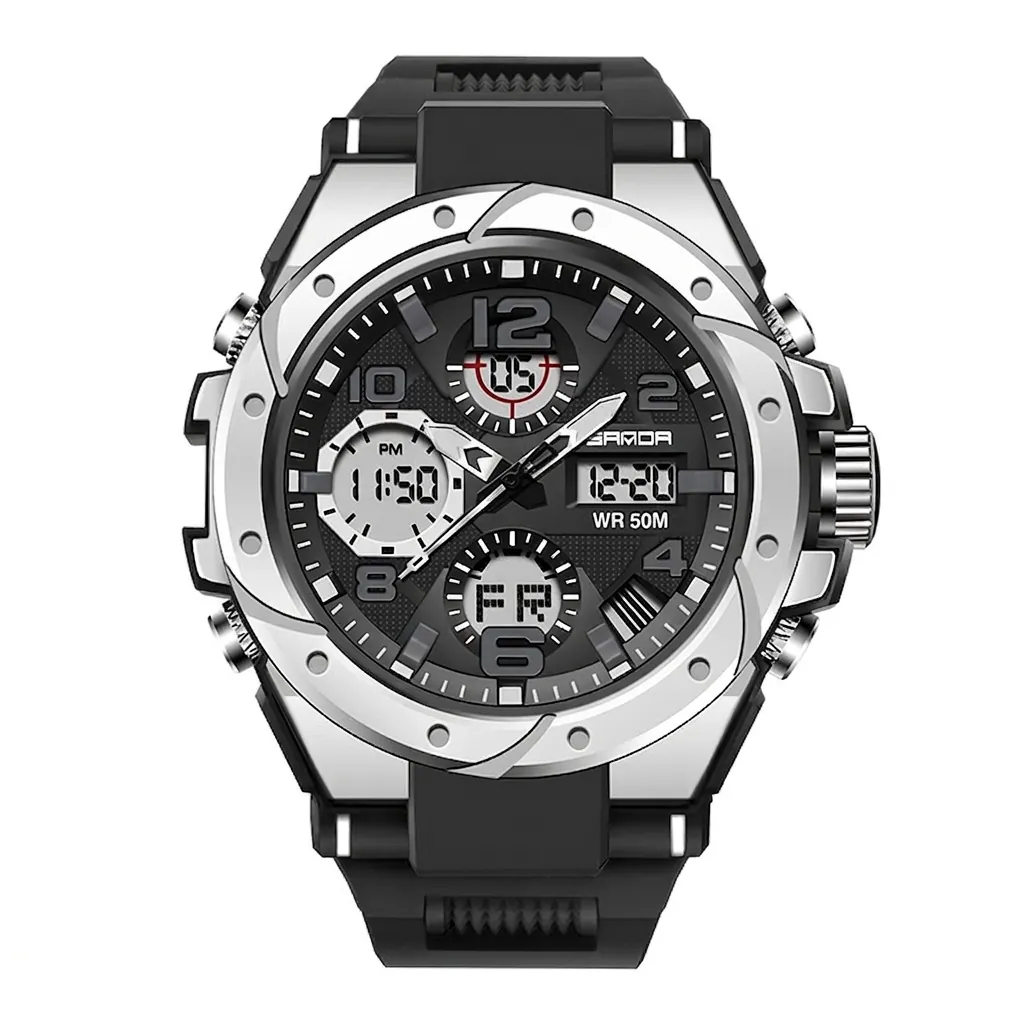 Orologio Sportivo SANDA Uomo Donna Doppio Display Elettronico Quarzo Lega di Zinco Resina Impermeabile Luminoso Sveglia Orologio
