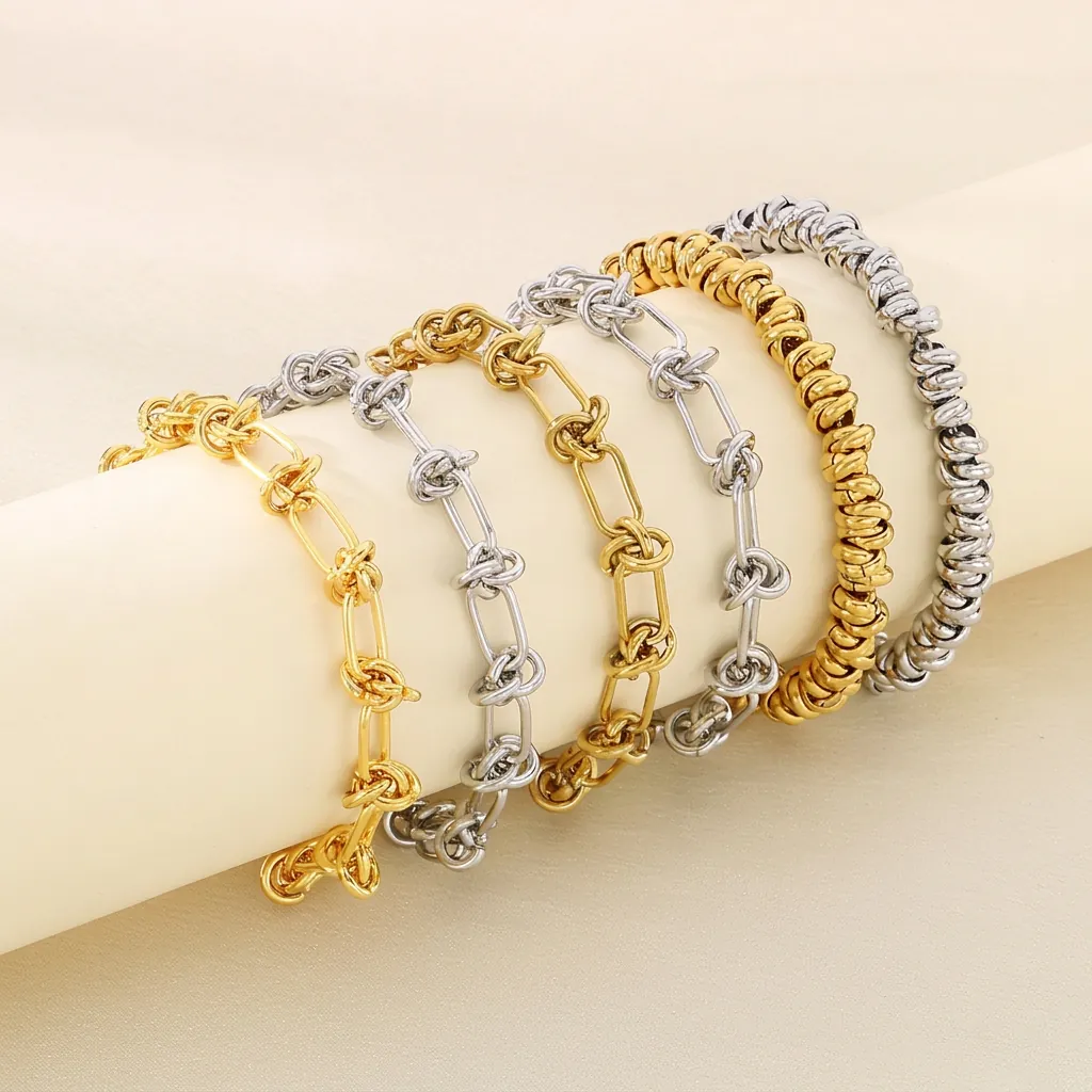 Edelstahl Geknotetes Kettenarmband Verstellbar Geometrisches Glied Hip Hop Punk Stil Schmuck Für Damen Herren