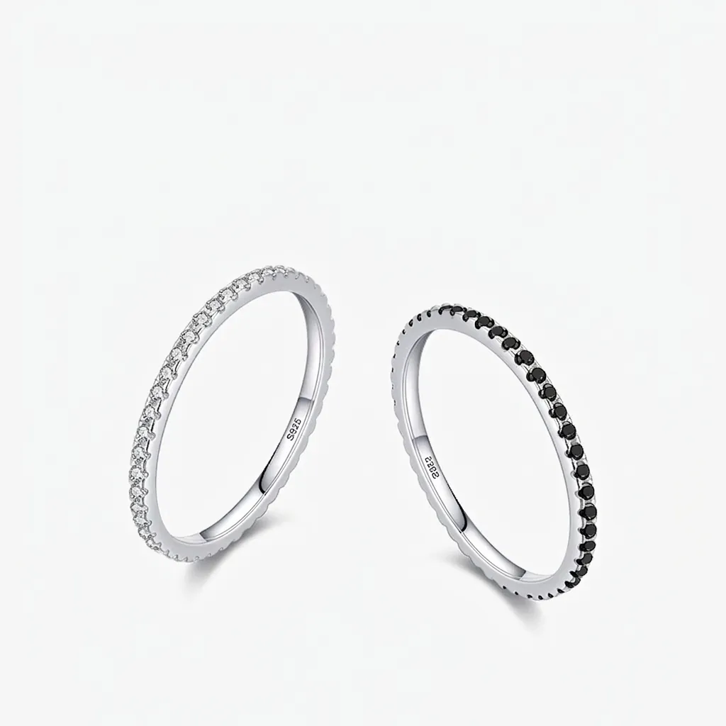 Eternity Band Ring 925 Sterling Silver Cubic Zirconia Minimalist Stackable Thin Finger Ring For Women