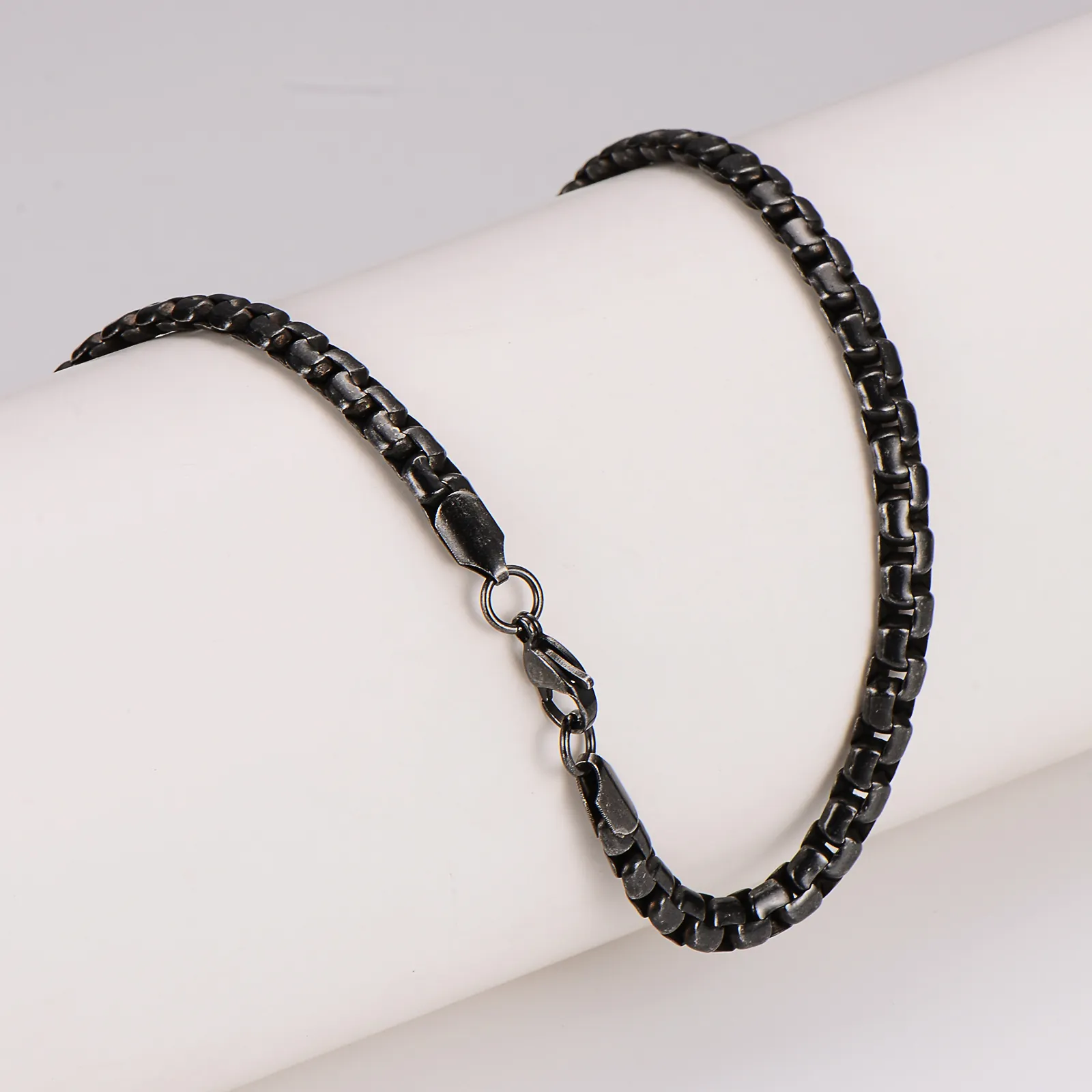 Black Box Chain Necklace Stainless Steel Venetian Link Minimalist Hip Hop Punk Fashion Accessory Jewelry For Men
