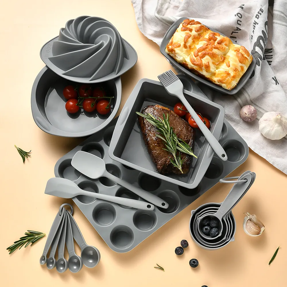 Modern Grau Silikon Backset Kuchenformen Antihaft Toastform Backwerkzeuge Spachtel Messbecher Löffel Set Für Küche
