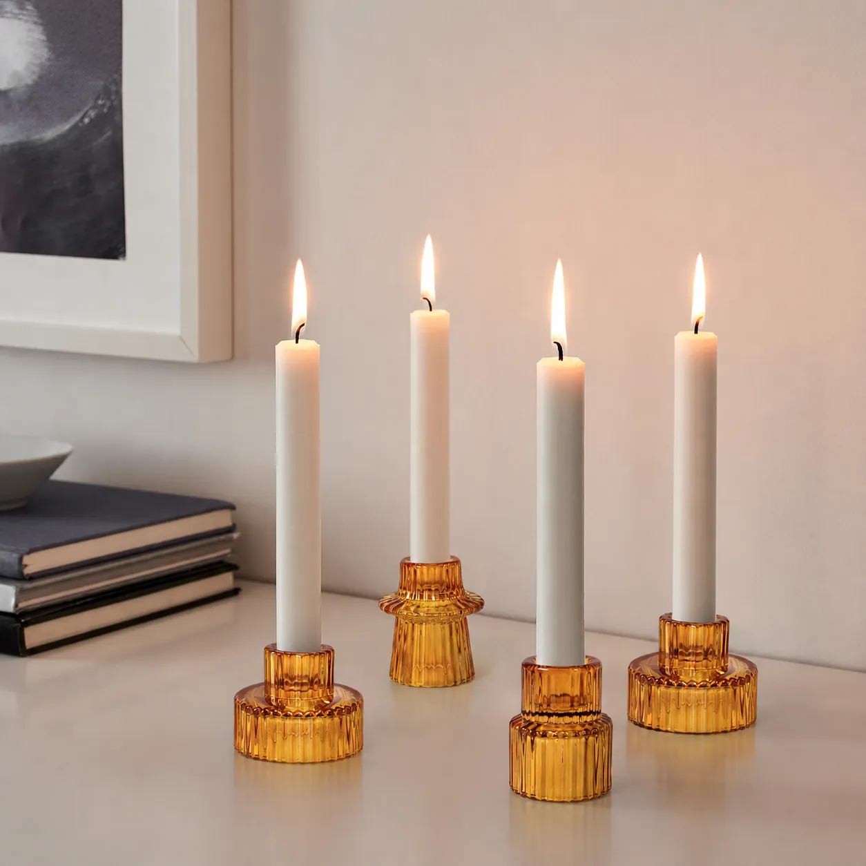 Ribbed Glass Candlestick Holder Vertical Stripe Decorative Candle Base For Taper Candles Romantic Table Home Decor Vintage Style