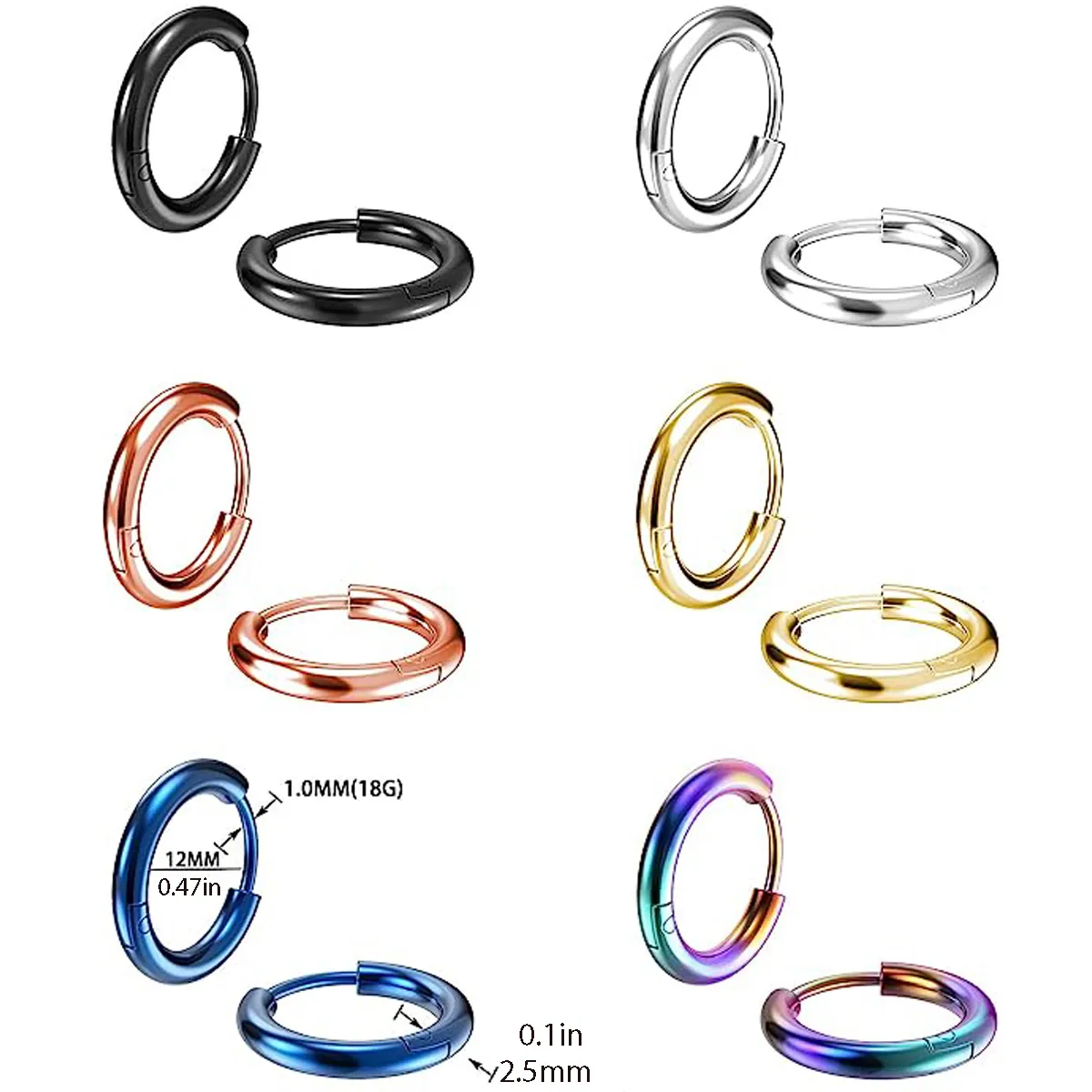 Unisex Stainless Steel Hoop Earrings Set Multi Color Small Circle Huggie Earrings For Women Men Minimalist Piercing Jewelry