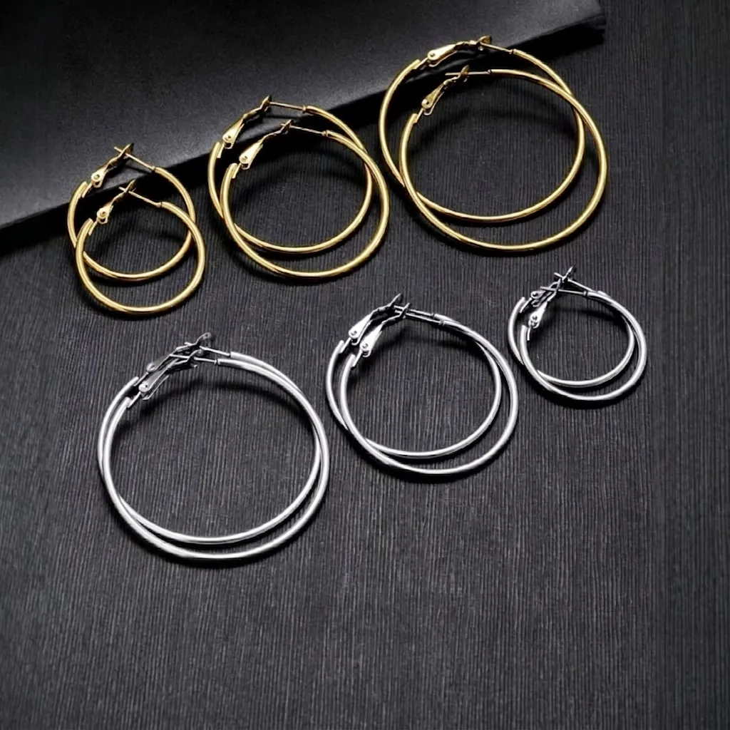 Minimalist Stainless Steel Hoop Earrings For Women Retro Round Geometric Large Circle Earrings Gold Silver Plated Jewelry Gift