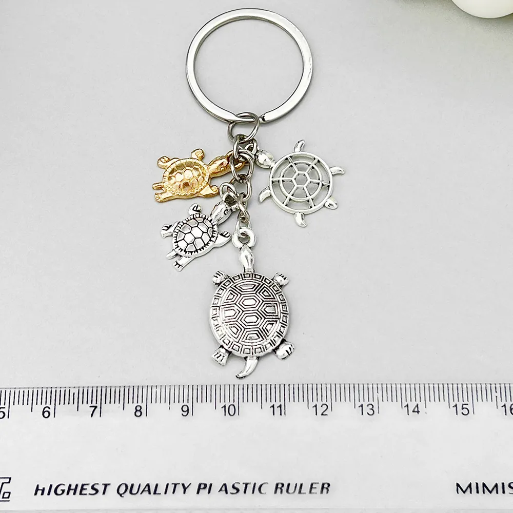 Retro Zinc Alloy Keychain Sea Turtle Pendants Ocean Theme Rudder Charm Key Ring For Car Bag DIY Jewelry Accessories