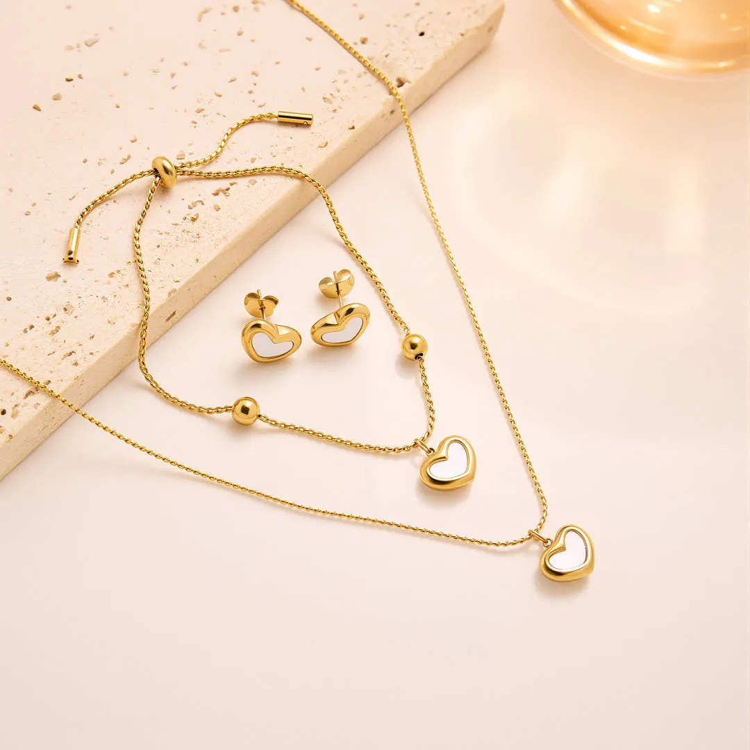 Heart Pendant Necklace Stainless Steel Mother Of Artificial Pearl Inlay Gold Plated Elegant Jewelry Women Fashion