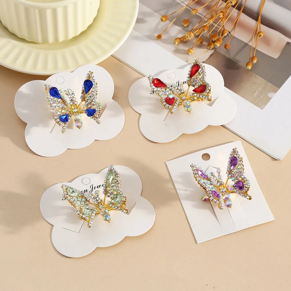 Shiny Butterfly Hair Clip Rhinestone Alloy Spring Side Clip Elegant Fashion Headwear For Women And Girls