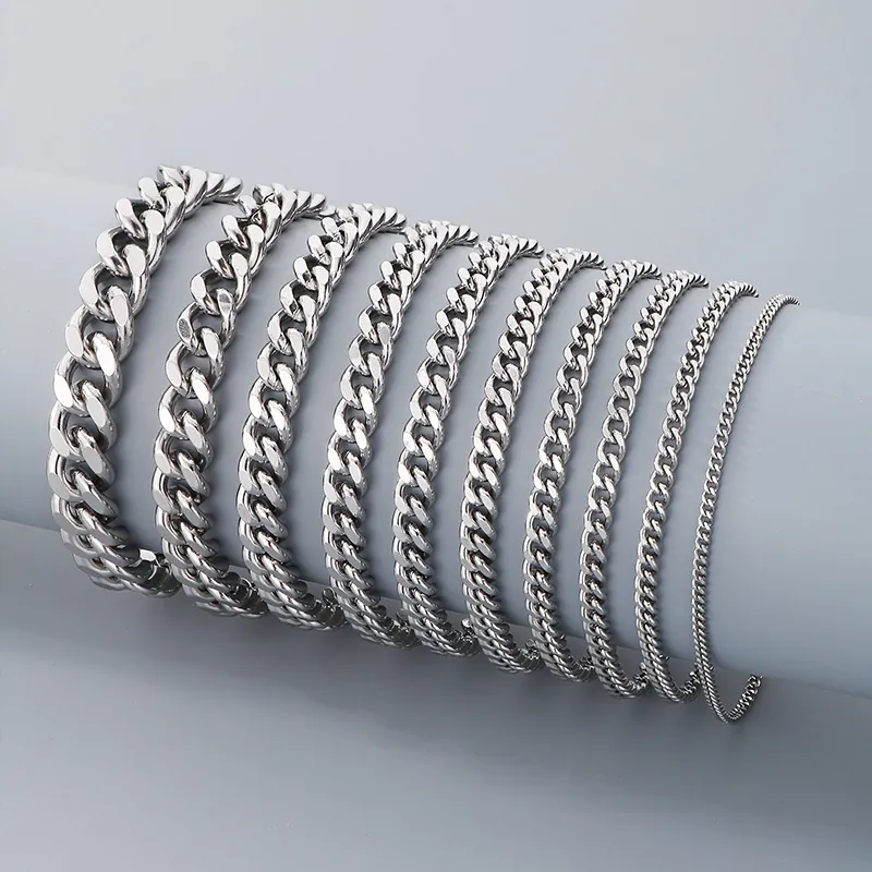 Cuban Link Chain Bracelet Stainless Steel Polished Curb Jewelry For Men Women Minimalist Fashion Accessory