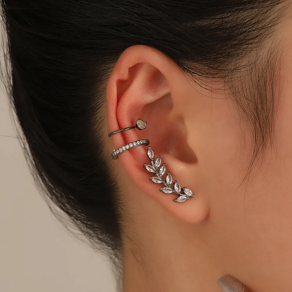 Copper Ear Cuff Earring Collection Zircon Rhinestone No Piercing Leaf Star Butterfly Fashion Jewelry Women