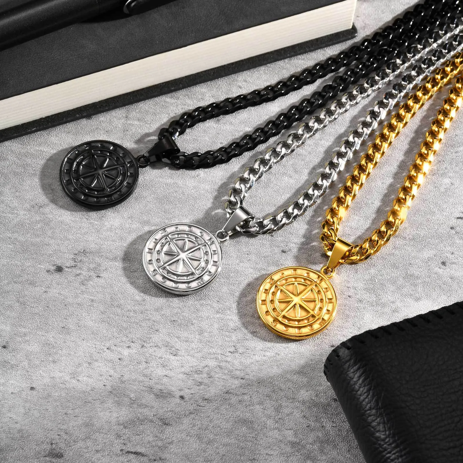 Kompass Anhänger Halskette Edelstahl Hip Hop Retro Schmuck Accessoire Für Männer