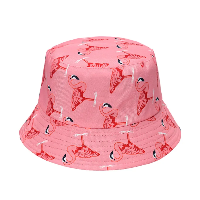 Flamingo Print Bucket Hat Cotton Sun Protection Summer Beach Double Sided Wearable Fashion For Women Men