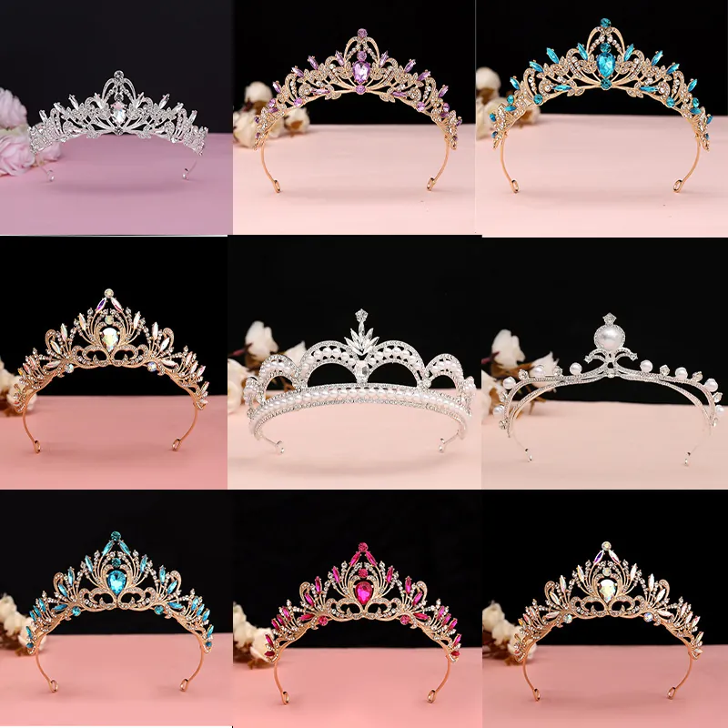 Baroque Luxury Tiara Retro Alloy Rhinestone Faux Artificial Pearl Crown For Bridal Wedding Queen Birthday Party Headpiece