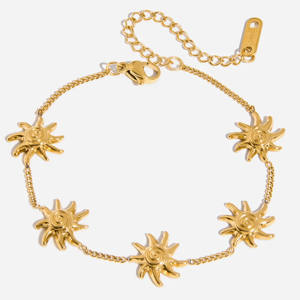 Bracciale In Acciaio Inossidabile Placcato Oro 18K Con Pendenti Sole A Spirale Catena Regolabile Gioielli Minimalisti Da Donna
