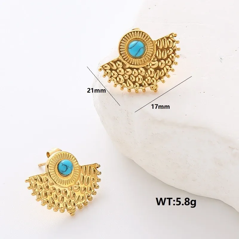 Vintage Geometric Stainless Steel Earrings 18K Gold Plated Bohemia Turquoise Shell Sunflower Dangle Stud Jewelry Women
