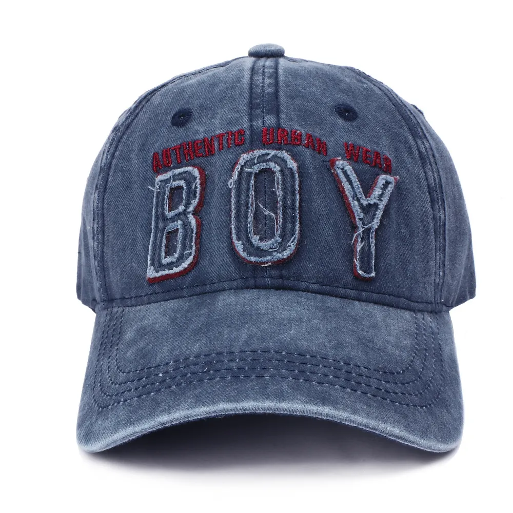 Retro Washed Cotton Baseball Cap Distressed Urban Wear BOY Patch Embroidery Sun Protection Sports Hat For Men Women