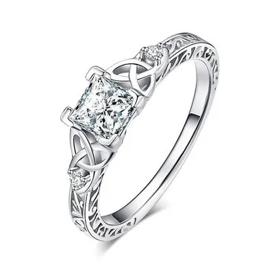 Princess Cut Square Zirconia Ring Alloy Hollow Celtic Knot Vintage Elegant Jewelry For Women