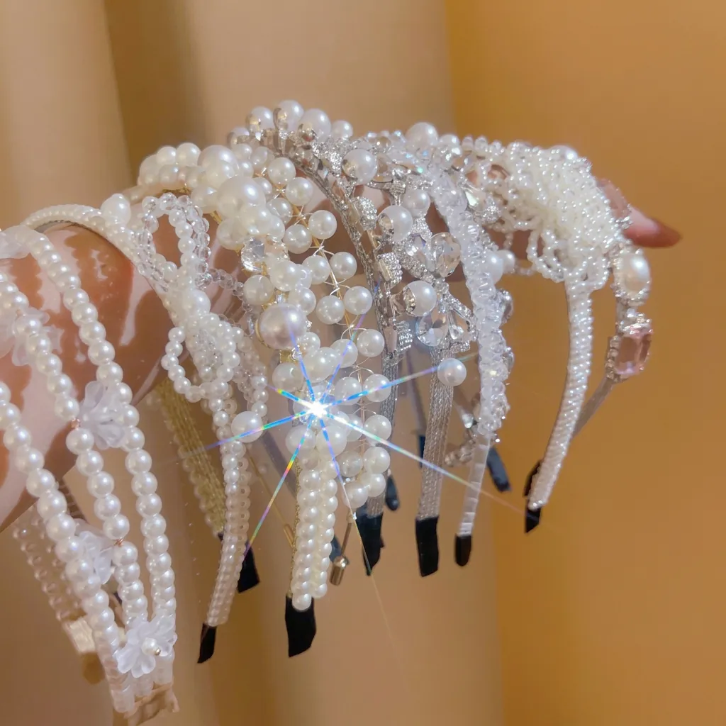 French Vintage Artificial Pearl Headband With Crystal Flower Bow Elegant Hair Hoop Retro Accessories For Women Princess Style