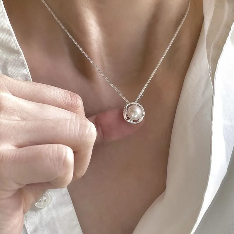 Freshwater Pearl Necklace 925 Sterling Silver French Vintage Clavicle Chain Minimalist Geometric Jewelry For Women
