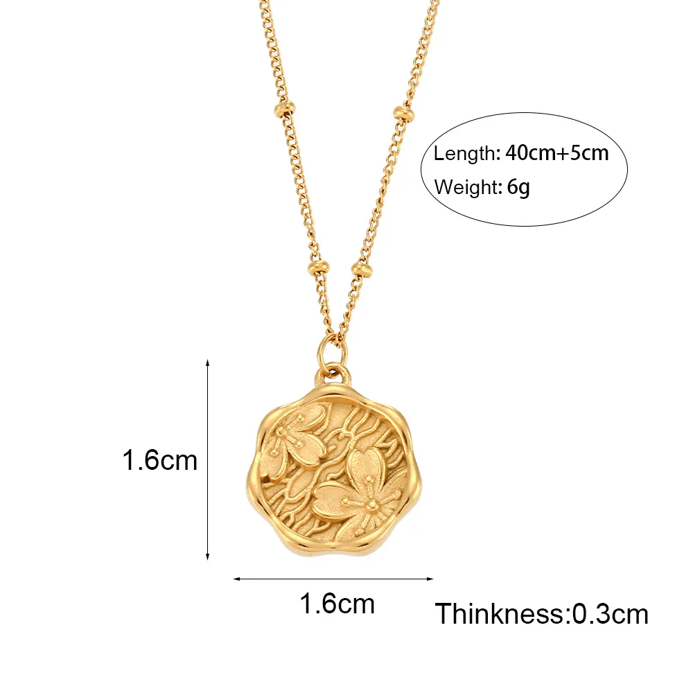 Collana con Pendente a Rilievo Fiore di Ciliegio in Acciaio Inossidabile per Donna Catena a Sfere Oro Gioielli Moda