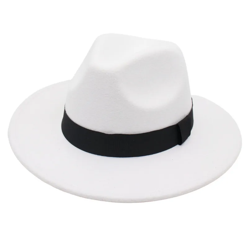 Classic Cotton Fedora Hat With Black Ribbon Wide Brim Jazz Cap For Men Women Casual Party Sunshade Breathable Vintage Felt Style