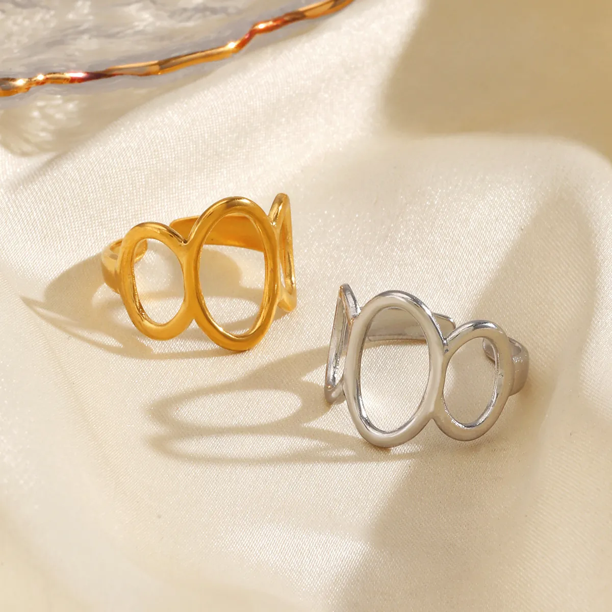 Bague Ovale Géométrique Creuse Minimaliste En Acier Inoxydable Anneau Ouvert Réglable Bijoux Tendance Hip-Hop Pour Femmes