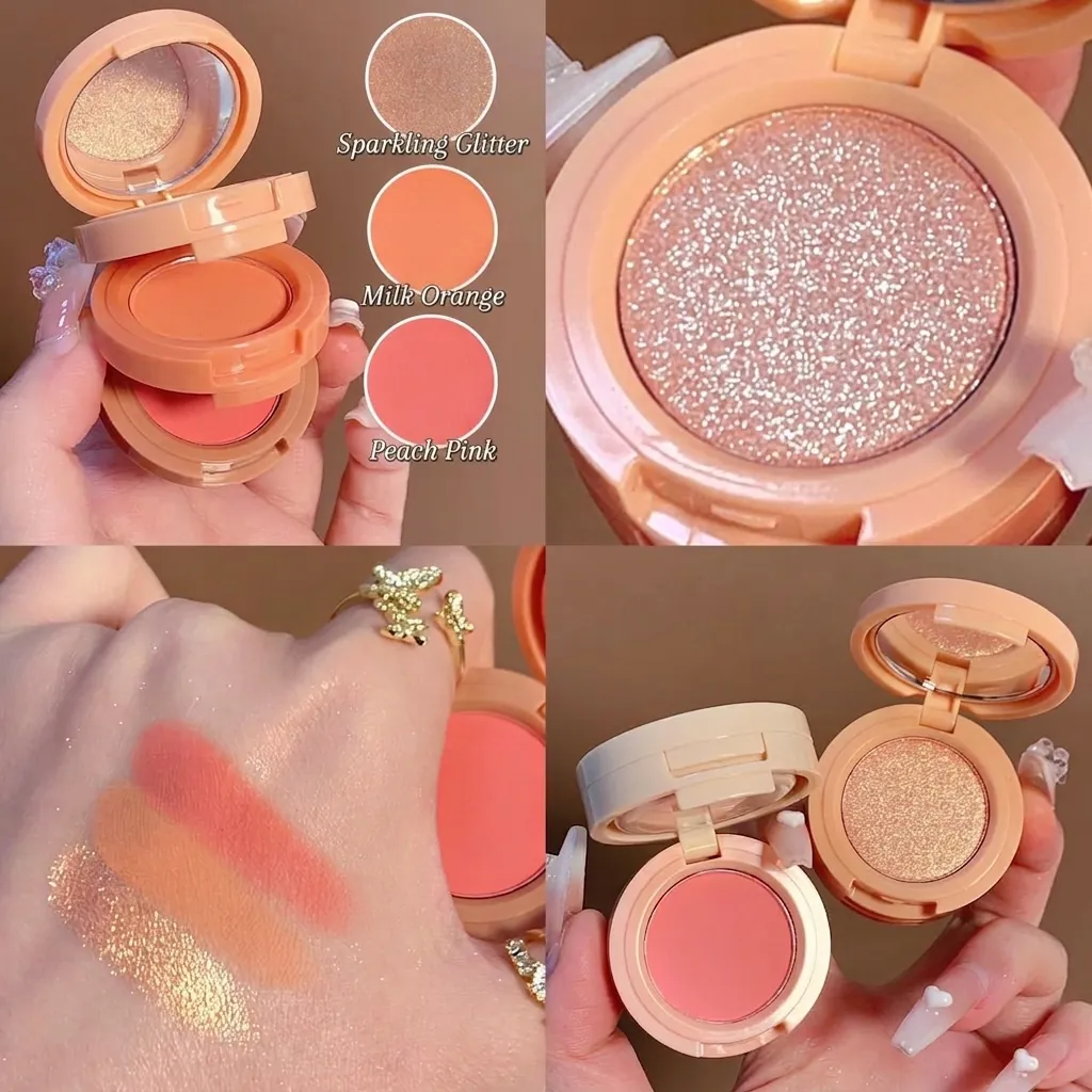 Palette De Maquillage Illuminateur Blush Poudre À Sourcils Boîtier Rond Portable Avec Miroir Mat Scintillant Cosmétiques Visage