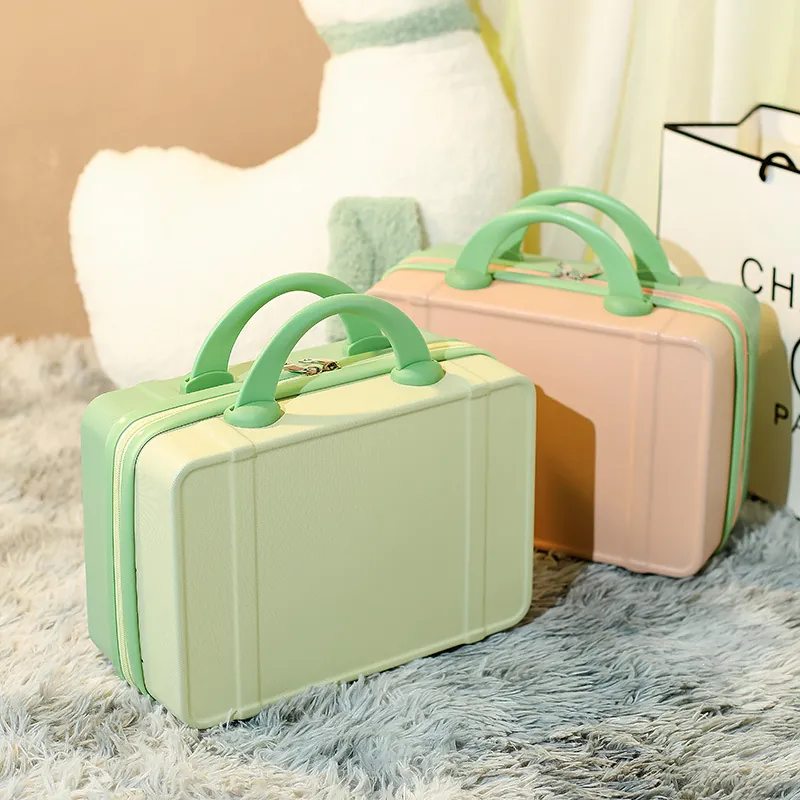 Mini Suitcase Makeup Box ABS PC Hard Shell Portable Cosmetic Storage Case With Handle For Travel Macaron Style