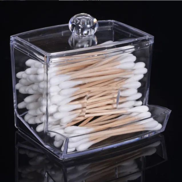 Cotton Swab Holder Transparent Acrylic Cotton Pad Dispenser Dustproof Storage Box With Lid Bathroom Vanity Organizer