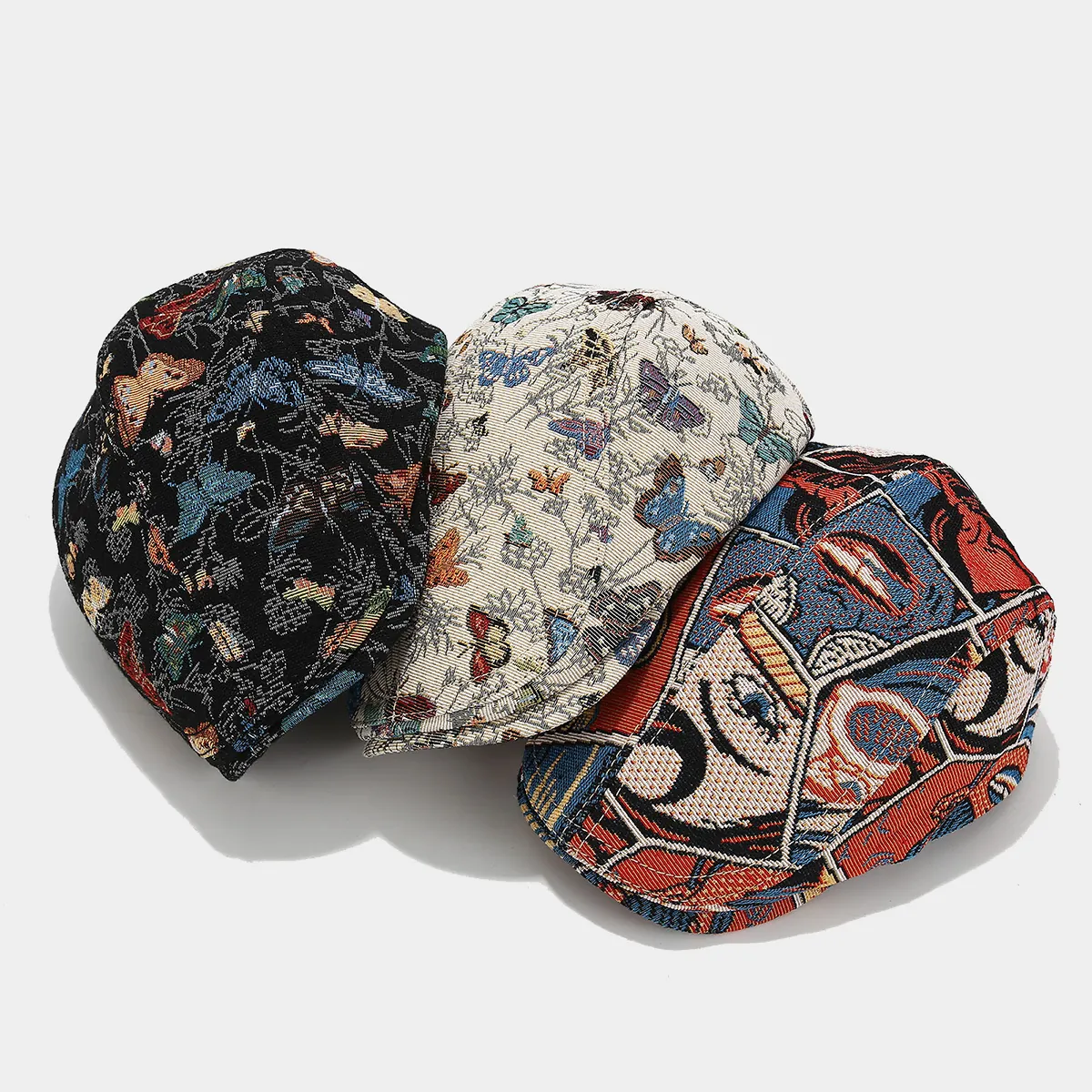 Vintage Jacquard Cotton Ivy Cap Butterfly Pop Art Comic Print Flat Cap For Men Women Adjustable Retro Hat