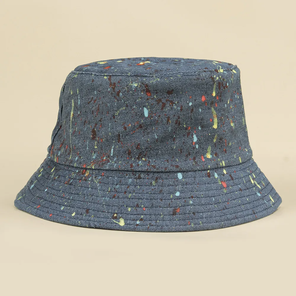 Chapeau Bob En Denim Pour Femmes Graffiti Éclaboussures Peinture Streetwear Protection Solaire Décontracté
