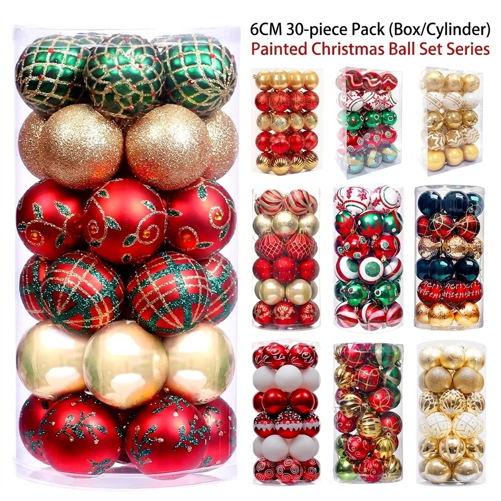 Shatterproof Christmas Ball Ornaments Set For Christmas Tree Decorations Plastic Electroplated Painted Glitter Decorative Hanging Balls For Holiday Party Home Decor
