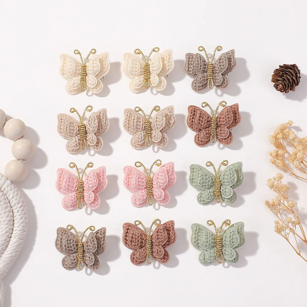 Handmade Knitted Butterfly Hair Clips Yarn Gold Wire Morandi Colors Cute Hairpins For Girls Kids Hair Accessories