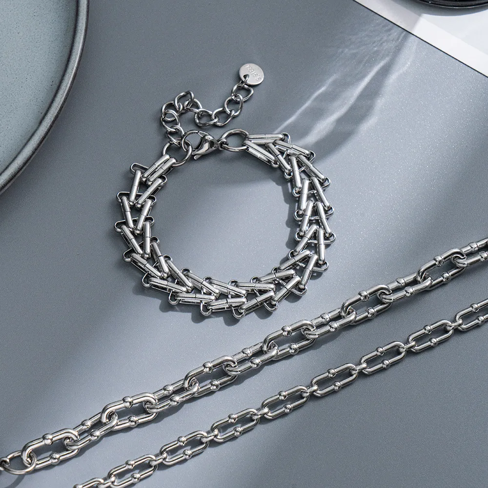 Stainless Steel Chain Bracelet Minimalist Non Fading Punk Rock Jewelry Retro Adjustable For Men And Women
