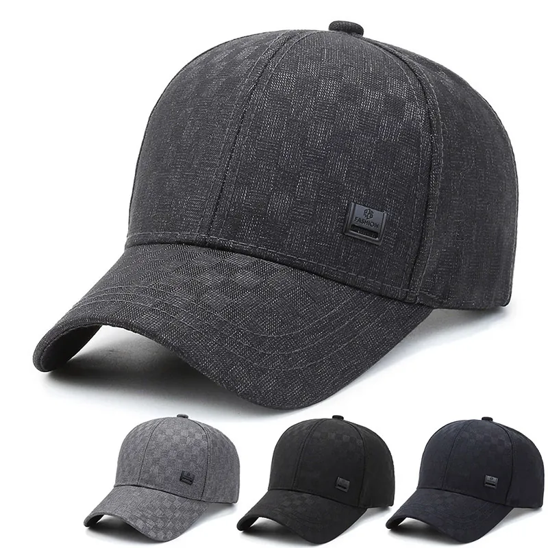 Men Baseball Cap Textured Checkerboard Pattern Outdoor Leisure Sunshade Hat With Adjustable Metal Buckle