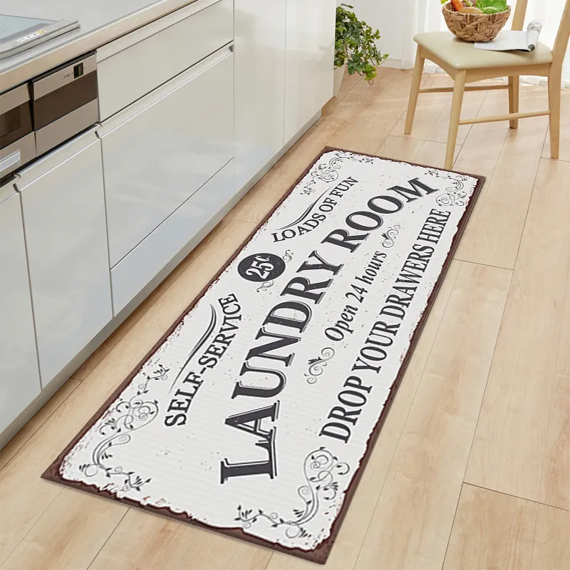 Tappeto Da Cucina Stile Vintage Tappeto Lavanderia Velluto Cristallo Antiscivolo Assorbente Passatoia Durevole Lavabile Decorativo