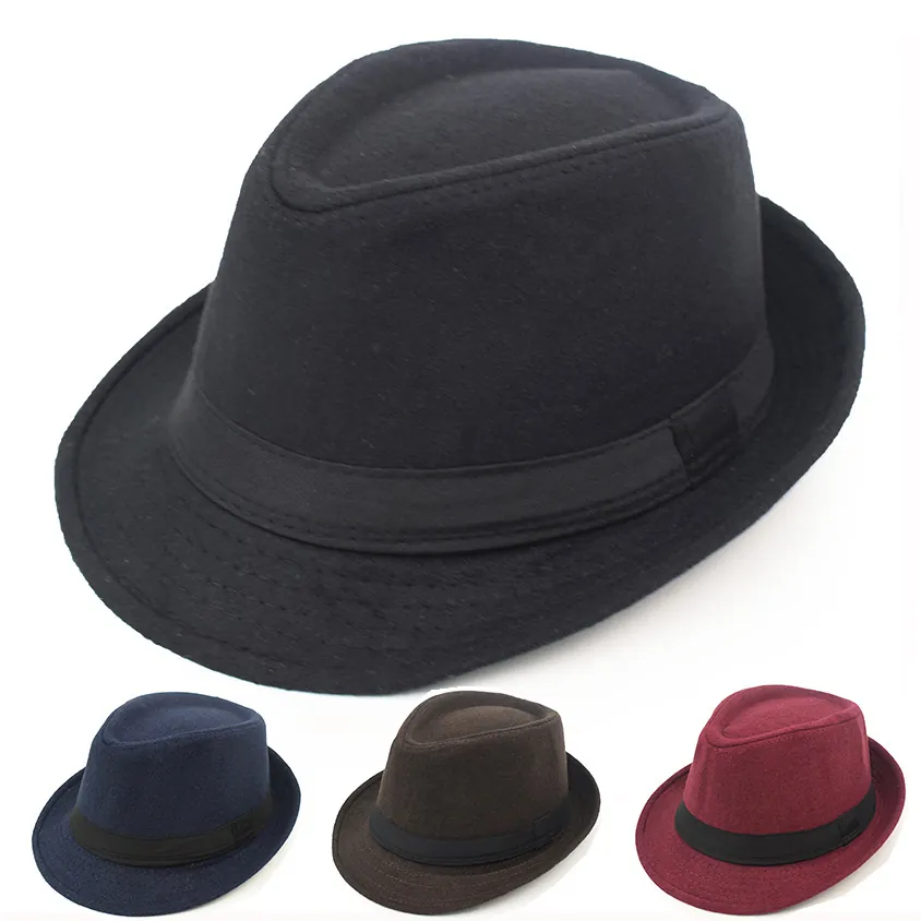 Chapeau Fedora Style Britannique Vintage Pour Hommes Femmes Feutre De Laine Jazz Avec Ruban Couleur Unie Chaud Automne Hiver