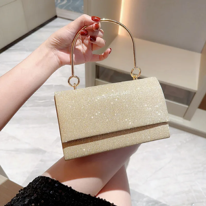 Dames Glitter Avondtas Met Metalen Ring Handvat Glimmende Pailletten Clutch Handtas Voor Bruiloft Feest Formeel Evenement