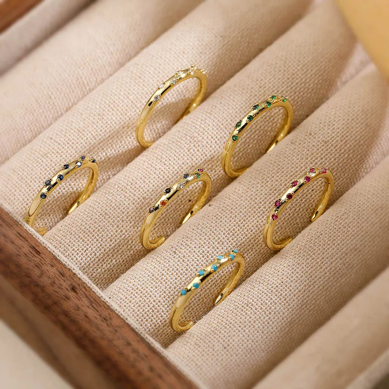 Fashion Creative Copper Zirconia Inlaid Open Adjustable Ring Niche High-End Wave Band Finger Ring For Women Jewelry Gift