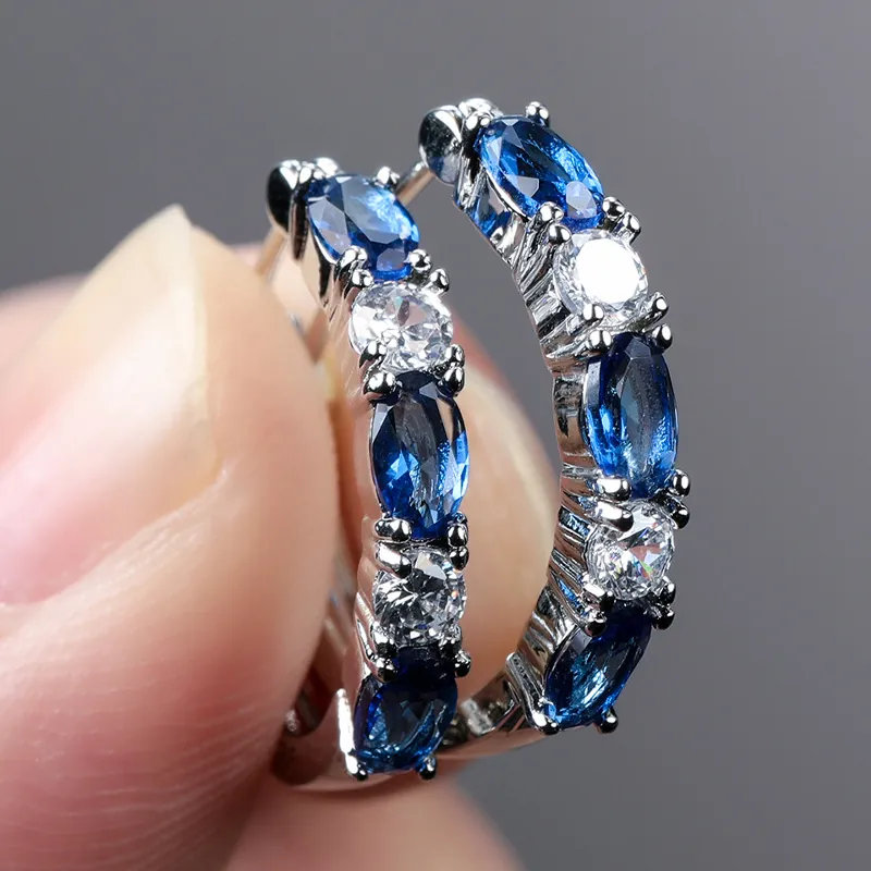 Multicolor Cubic Zirconia Huggie Hoop Earrings Oval Cut Copper Geometric Fashion Jewelry Women Elegant Accessories