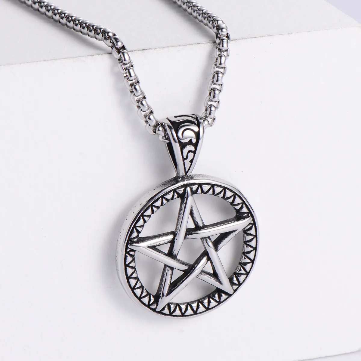 Pentagram Star Pendant Necklace Stainless Steel Retro Gothic Punk Charm Jewelry For Men Streetwear