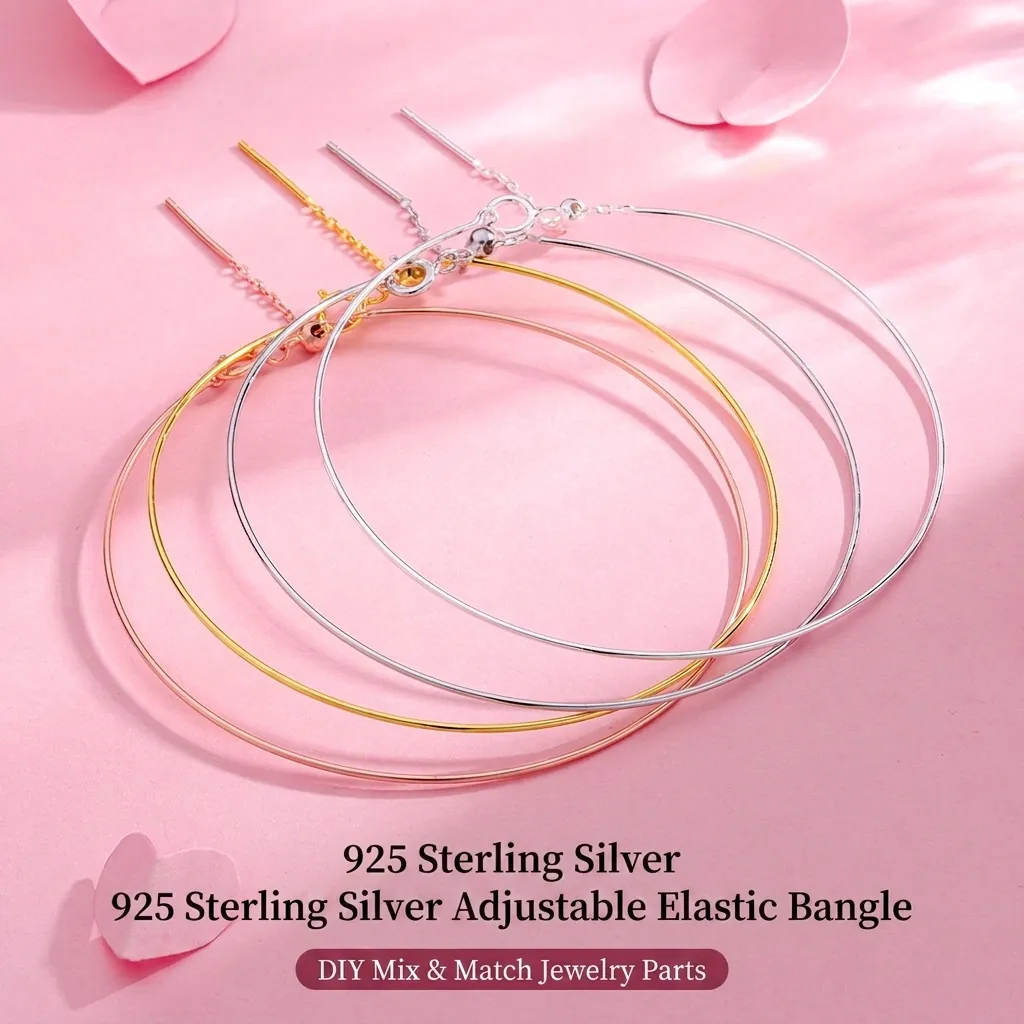 Bracciale Elastico Regolabile Minimalista in Argento Sterling 925 per Donna Gioielli di Moda con Perline Retraibili