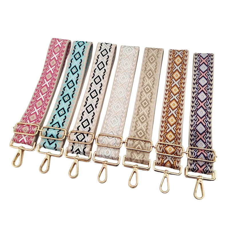 Wide Shoulder Strap Polyester Cotton Fabric Geometric Diamond Jacquard Ethnic Pattern Adjustable Replacement Crossbody