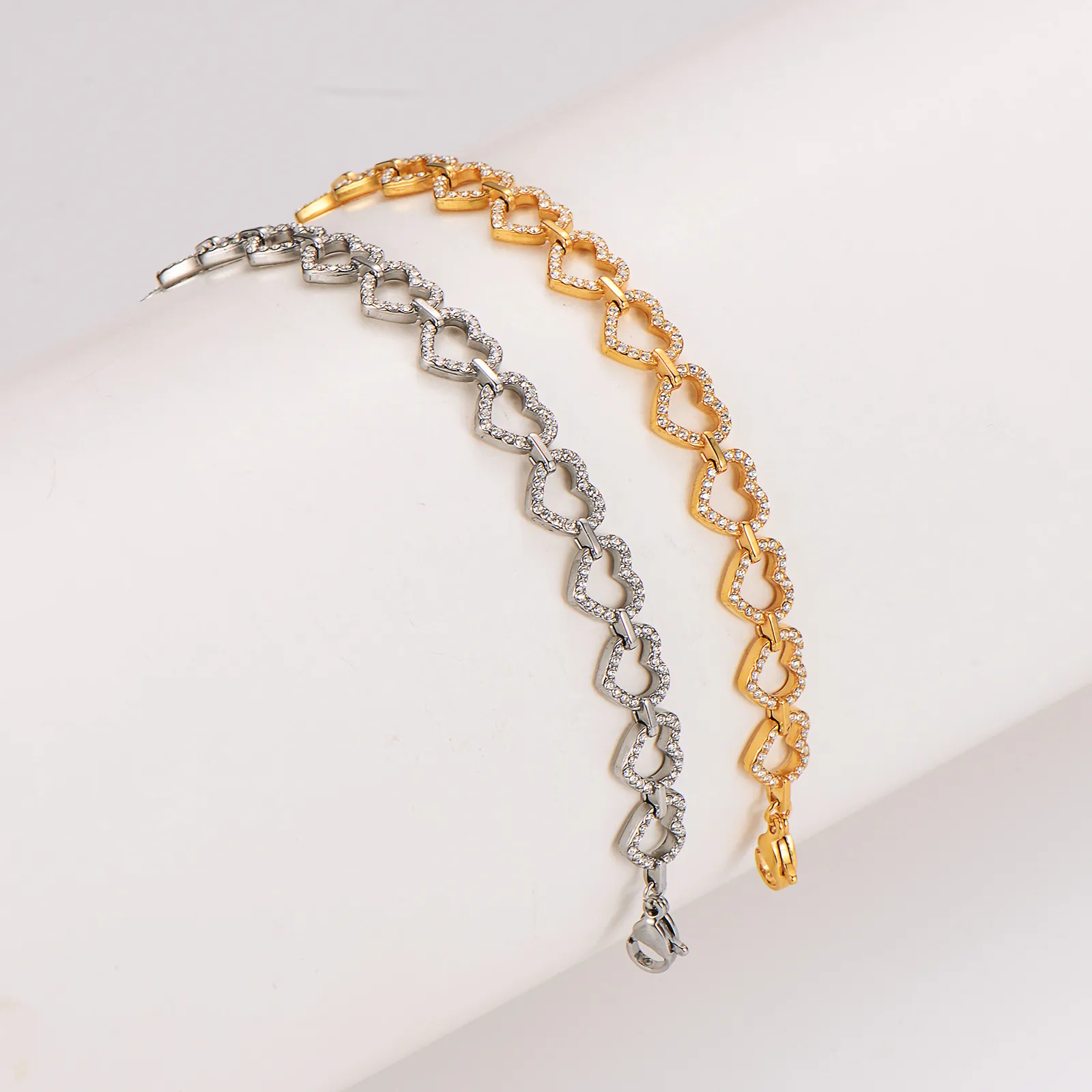 Bracelet À Maillons En Forme De Cœur En Acier Inoxydable 304 Avec Pavé De Strass Bijoux Élégants Ajustables Cadeau Pour Femme