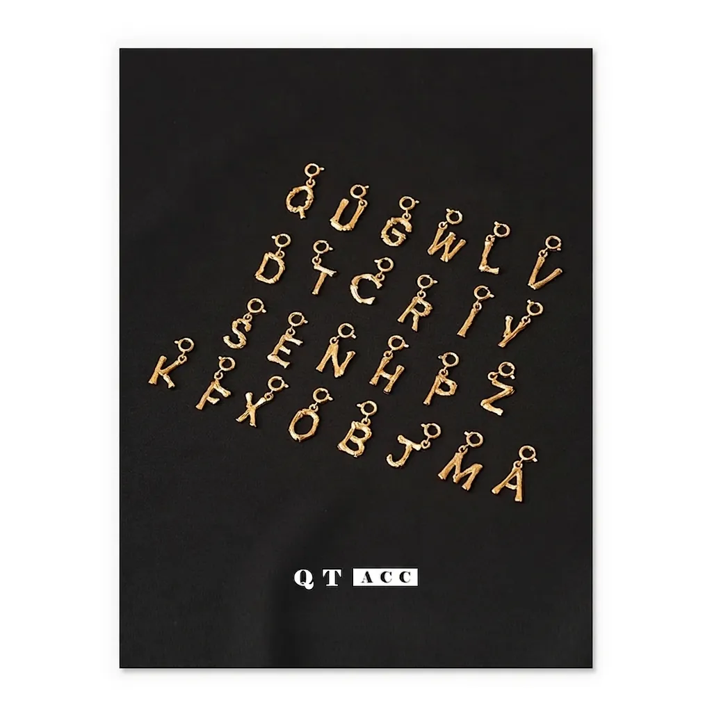 Bamboo Texture Initial Letter Pendant Vintage Gold Plated Brass DIY Alphabet Charm Jewelry Accessories For Women